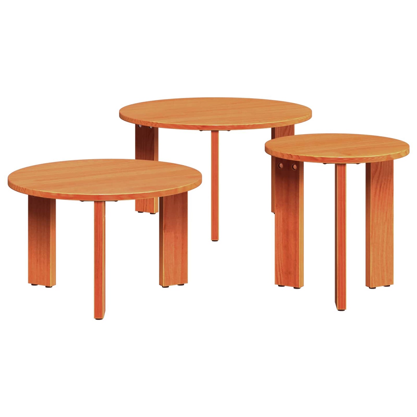 Coffee Table 3 pcs Wax Brown Solid pine wood