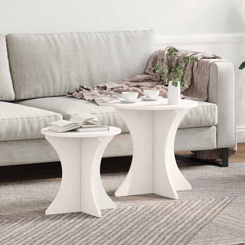 Coffee Table 2 pcs White Solid pine wood