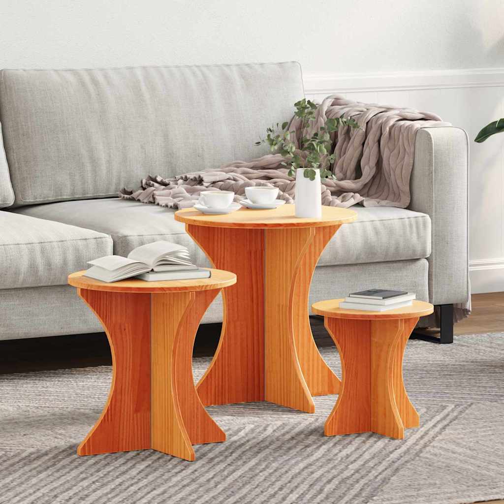 Coffee Table 3 pcs Wax Brown