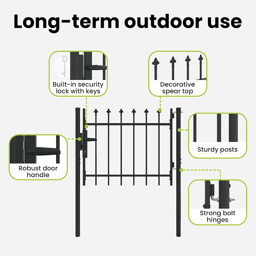 Fence Gate BOXTEL 103 x 124.5 cm Powder-Coated Steel Grey