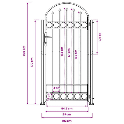 Fence Post ASSEN 200 x 88 x 14 cm Steel Grey Lockable