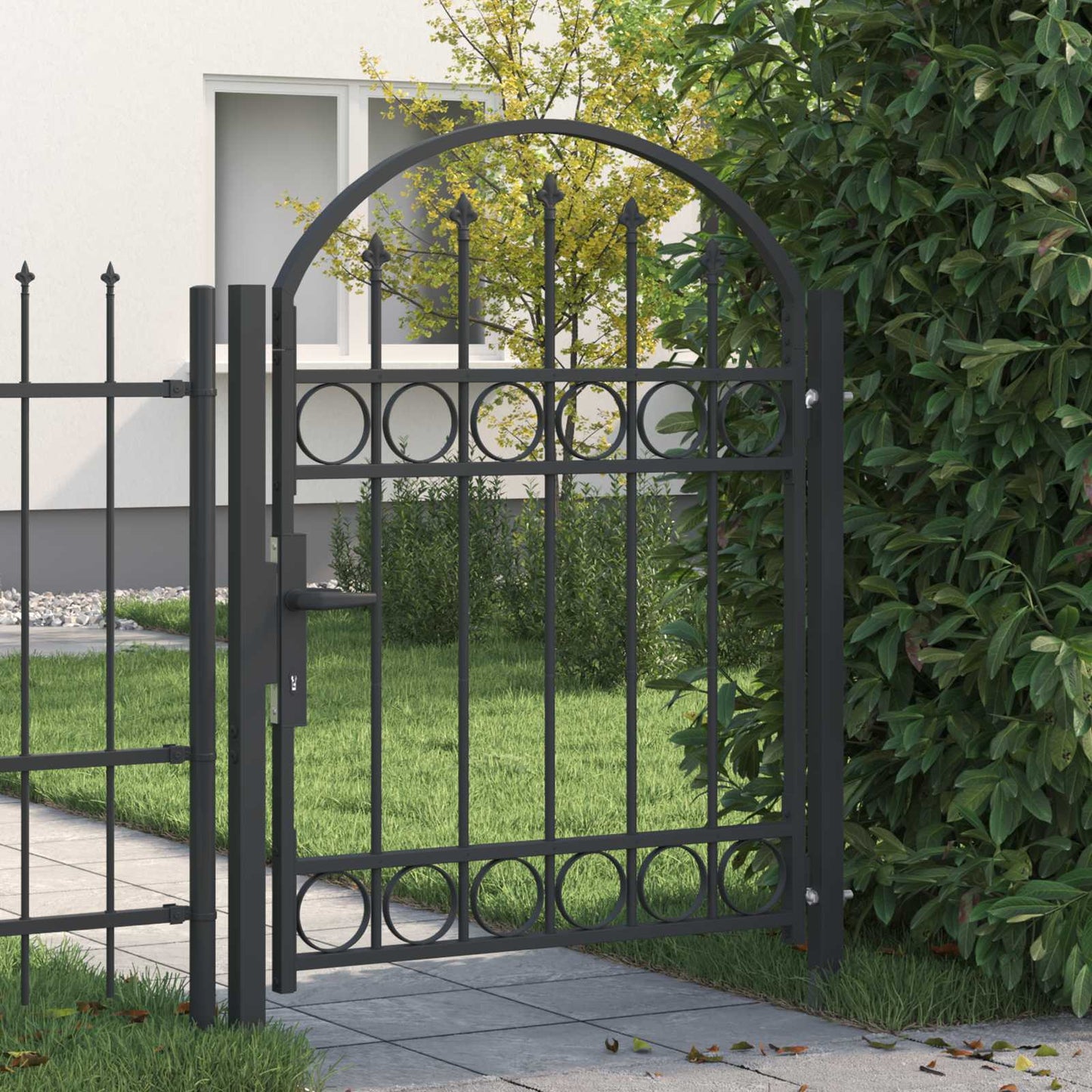 Fence Gate ASSEN 100 x 125 cm Powder-Coated Steel Grey Lockable