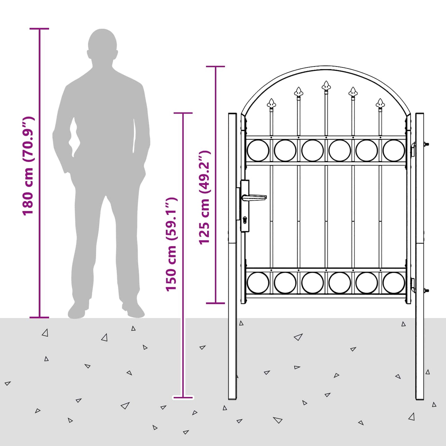Fence Gate ASSEN 100 x 125 cm Powder-Coated Steel Grey Lockable