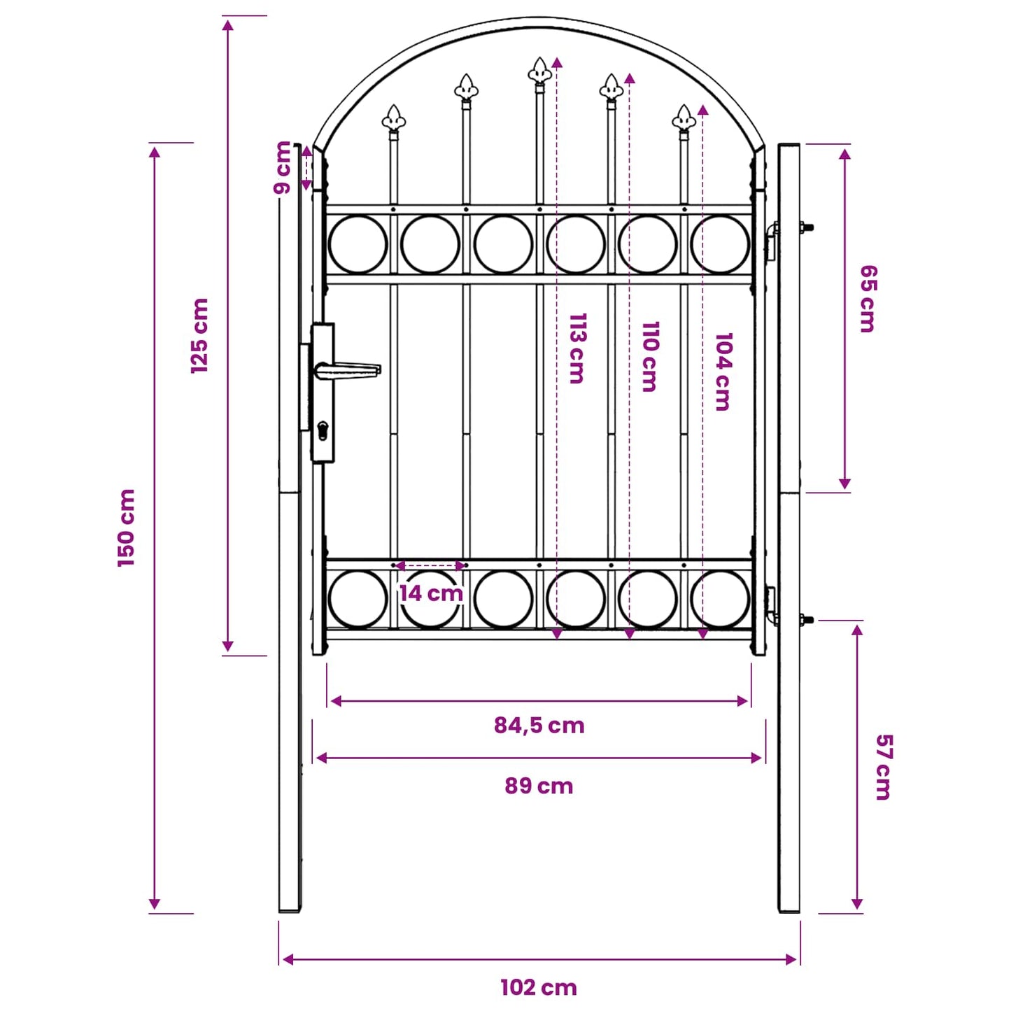 Fence Gate ASSEN 100 x 125 cm Powder-Coated Steel Grey Lockable