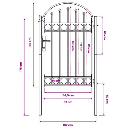 Fence Gate ASSEN 100 x 150 cm Powder-Coated Steel Grey Lockable
