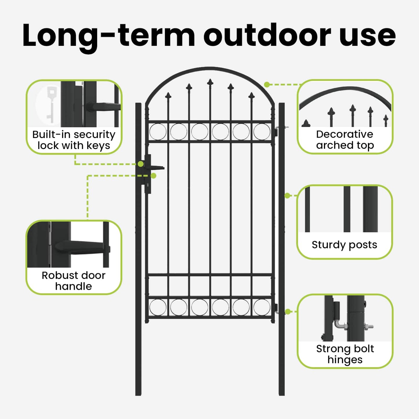 Fence Gate ASSEN 100 x 175 cm Powder-Coated Steel Grey Lockable