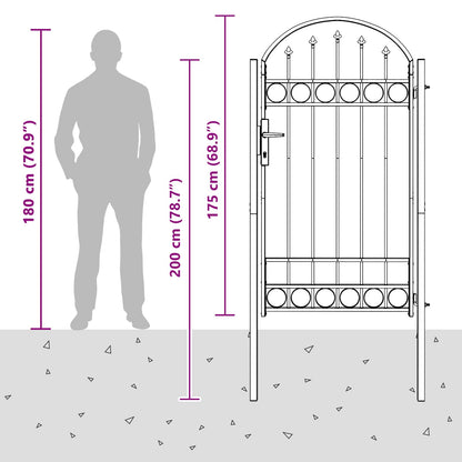 Fence Gate ASSEN 100 x 175 cm Powder-Coated Steel Grey Lockable