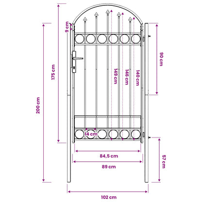 Fence Gate ASSEN 100 x 175 cm Powder-Coated Steel Grey Lockable
