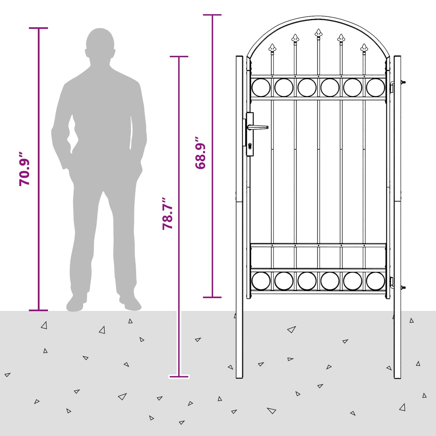 Fence Gate ASSEN 100 x 175 cm Powder-Coated Steel Grey Lockable