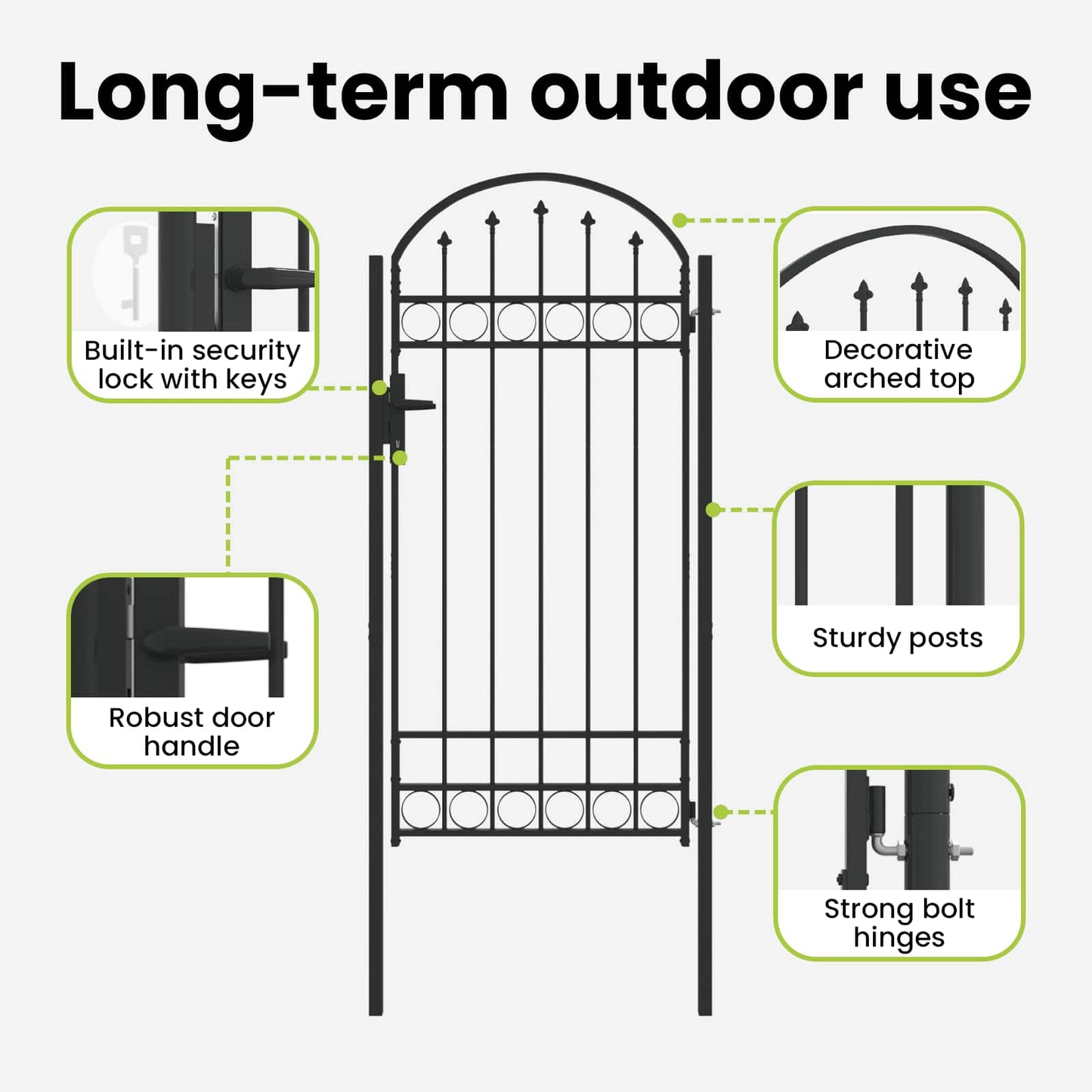 Fence Gate ASSEN 100 x 195 cm Powder-Coated Steel Grey Lockable