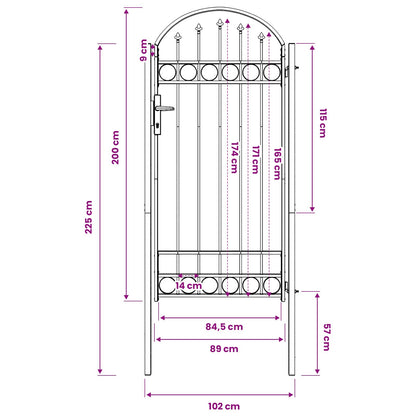 Fence Gate ASSEN 100 x 195 cm Powder-Coated Steel Grey Lockable