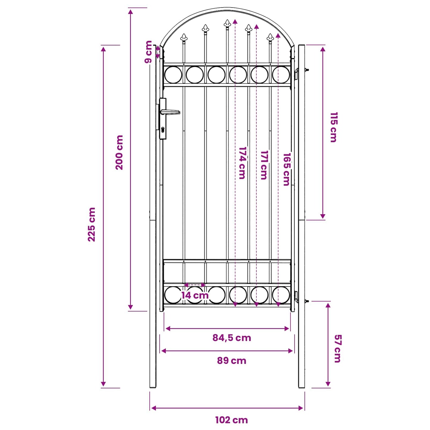 Fence Gate ASSEN 100 x 195 cm Powder-Coated Steel Grey Lockable