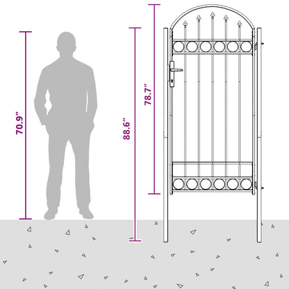 Fence Gate ASSEN 100 x 195 cm Powder-Coated Steel Grey Lockable