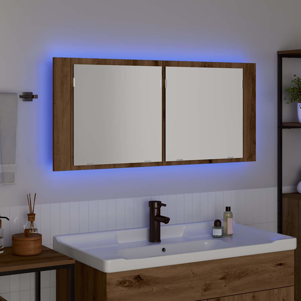 LED Mirror Cabinet Artisan Oak 100 x 12 x 45 cm Engineered Wood
