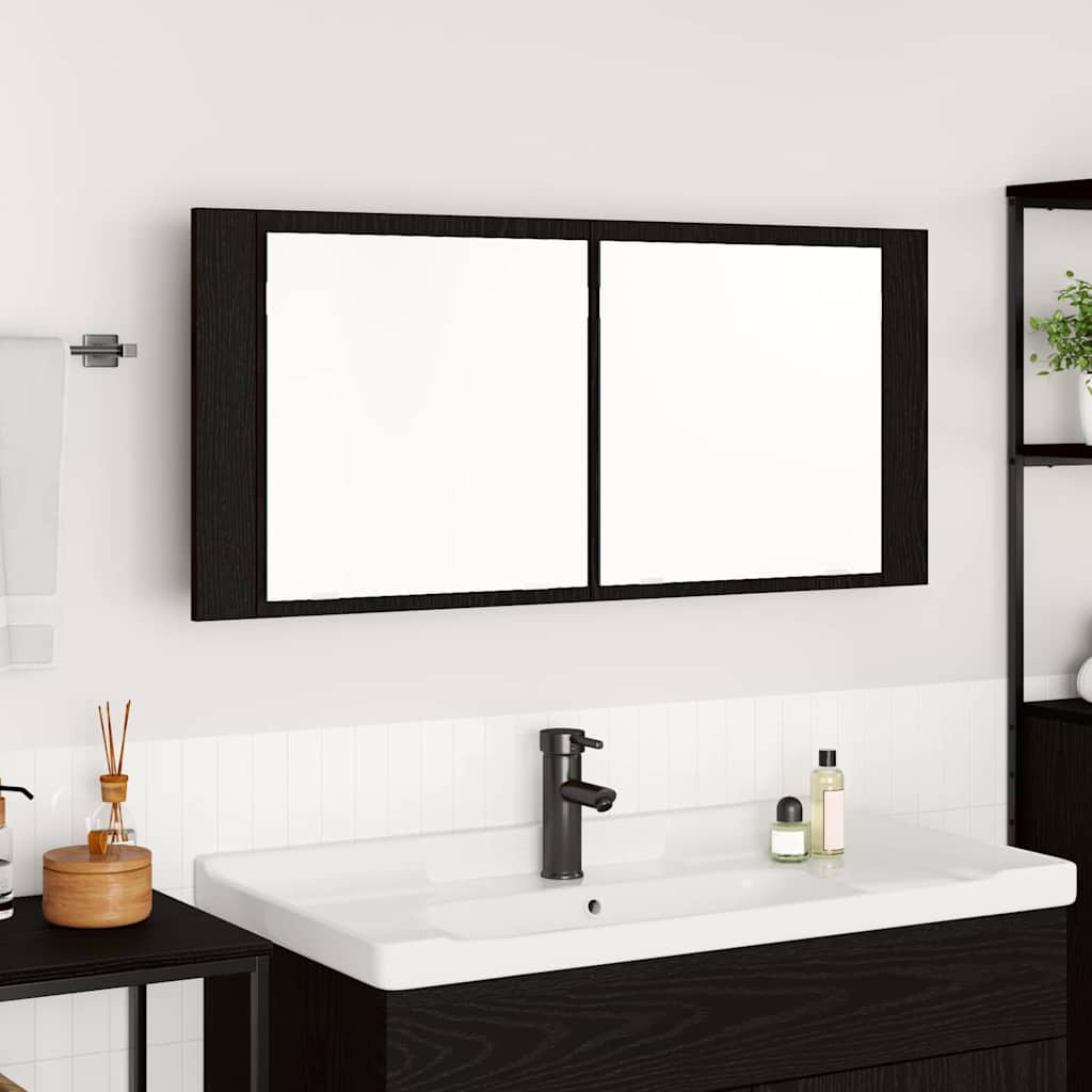 LED Mirror Cabinet Black Oak 100 x 12 x 45 cm Engineered Wood