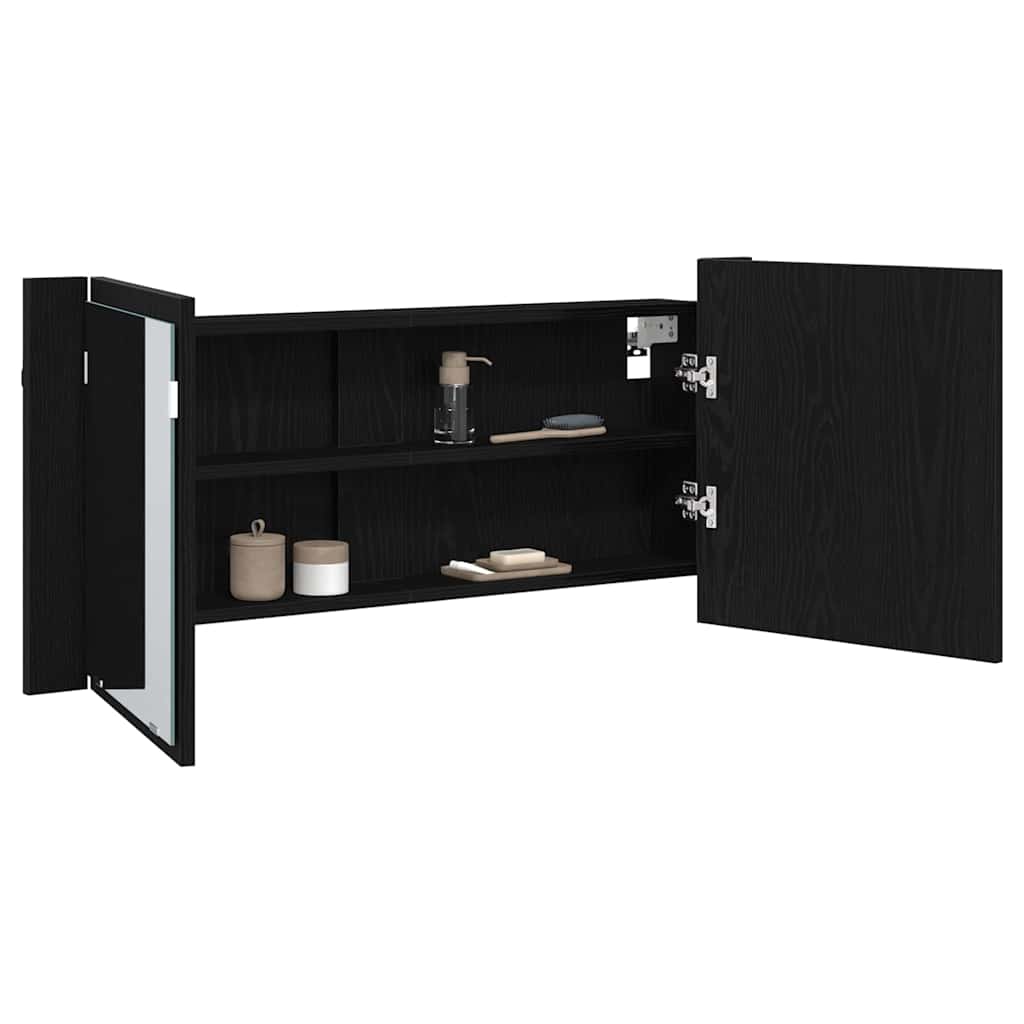 LED Mirror Cabinet Black Oak 100 x 12 x 45 cm Engineered Wood