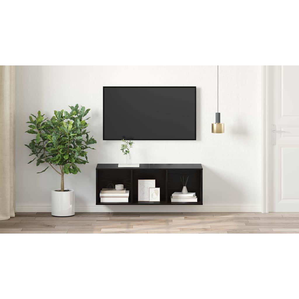 TV Cabinet Set Black Oak 37 x 37 x 107 cm Engineered Wood