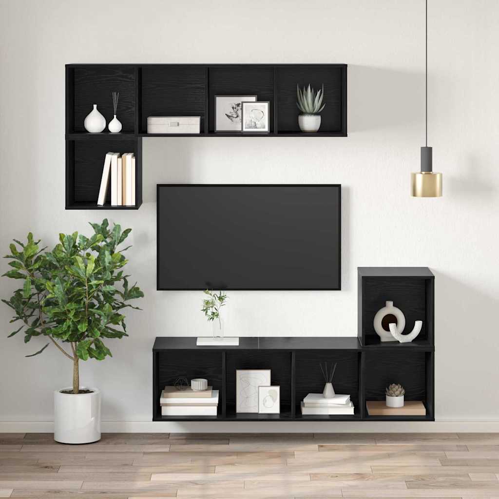 TV Cabinet Set Black Oak 37 x 37 x 107 cm Engineered Wood