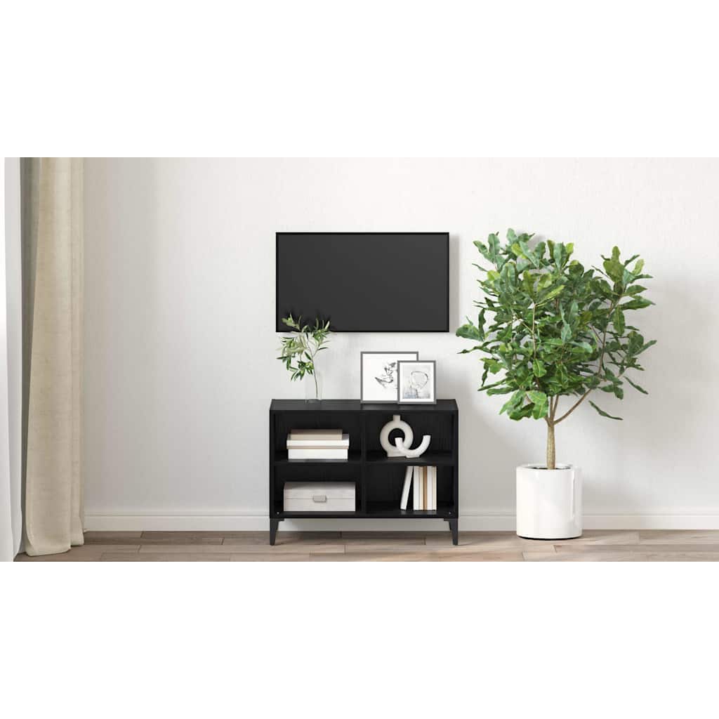 TV Cabinet Set Wall-mounted Black Engineered Wood