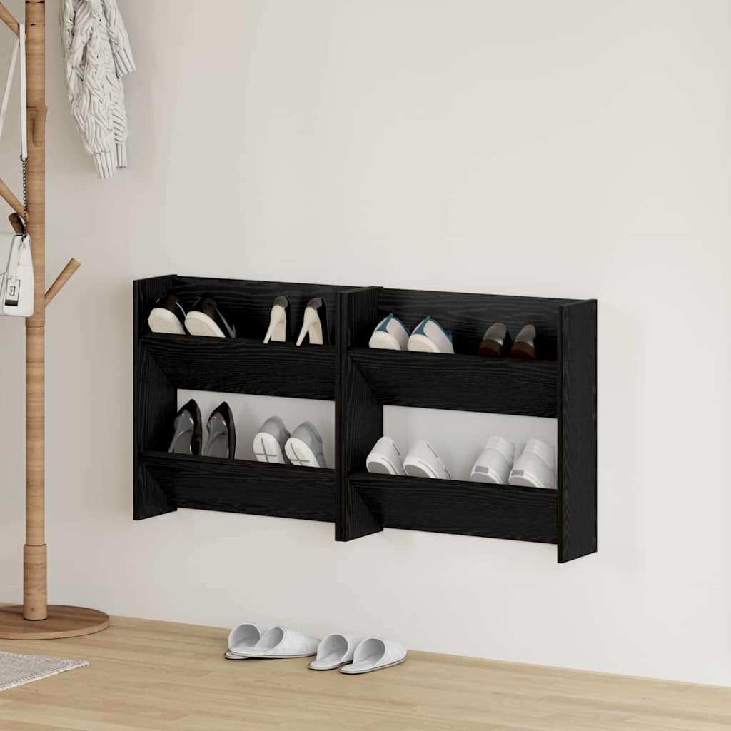 Shoe Cabinet 2 pcs 60 x 18 x 60 cm Engineered Wood Black Oak