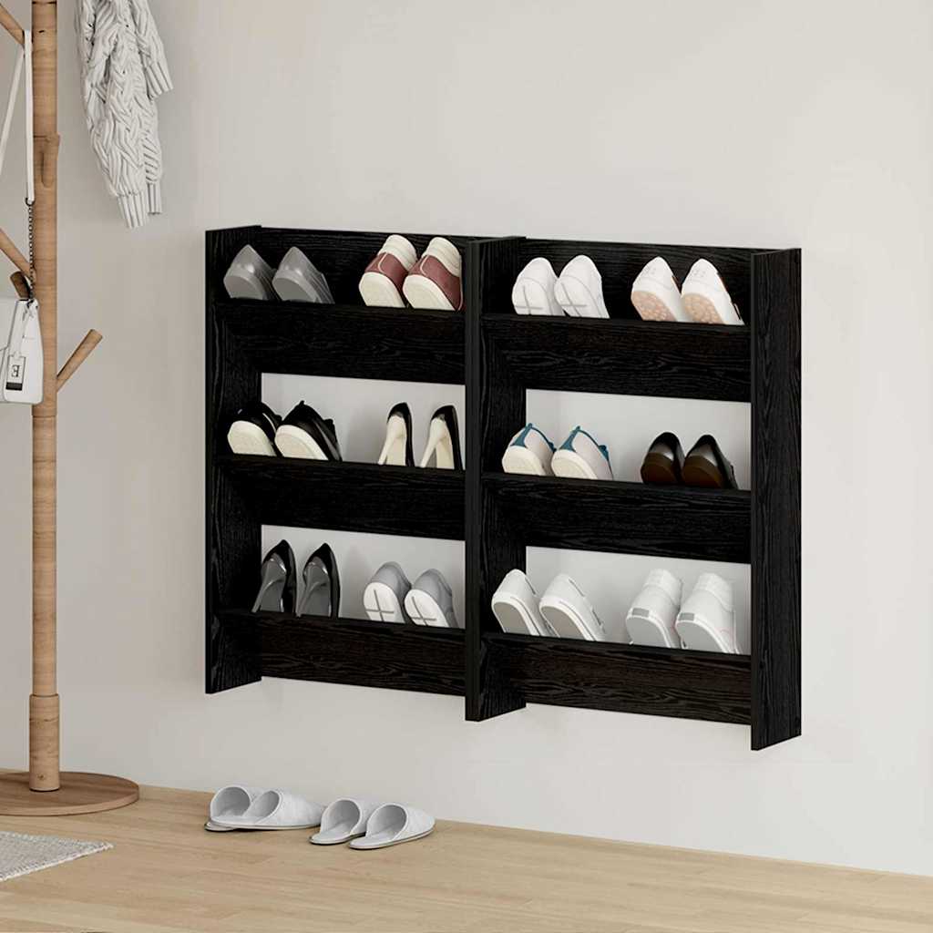 Shoe Cabinet 2 pcs 60 x 18 x 90 cm Engineered Wood Black Oak