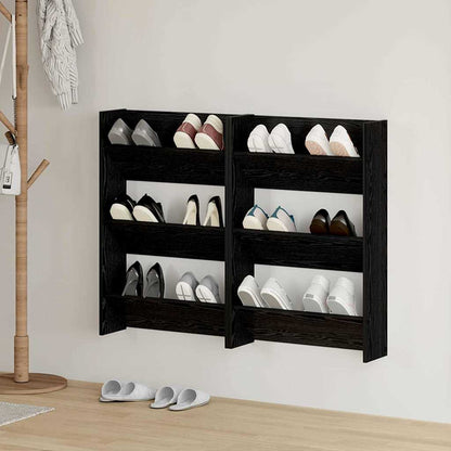 Shoe Cabinet 2 pcs 60 x 18 x 90 cm Engineered Wood Black Oak