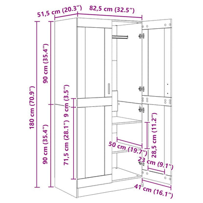 Wardrobe Old Wood 82.5 x 51.5 x 180 cm Engineered Wood