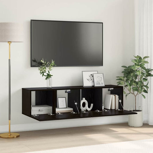 TV Cabinet Set 2 pcs Black Engineered Wood