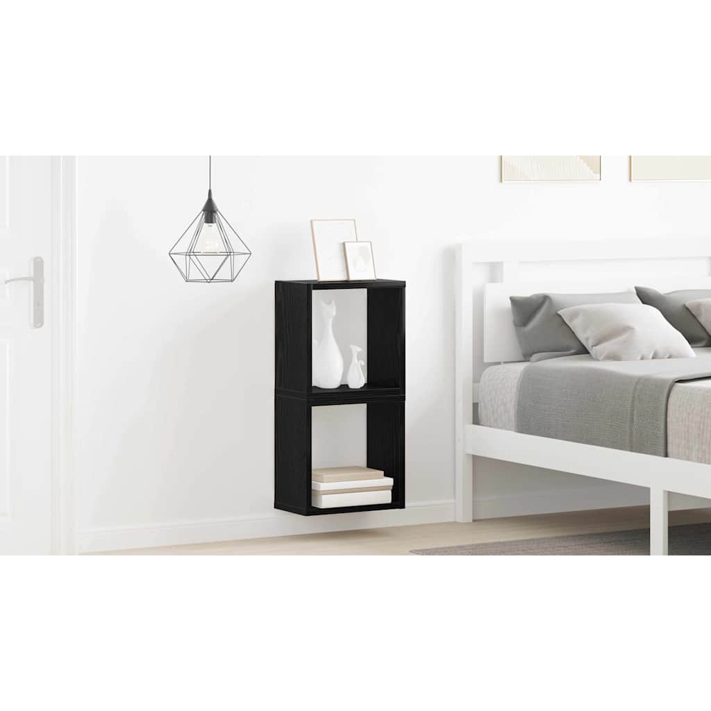 Wall Shelves with Shelf 2 pcs Black Oak Engineered Wood