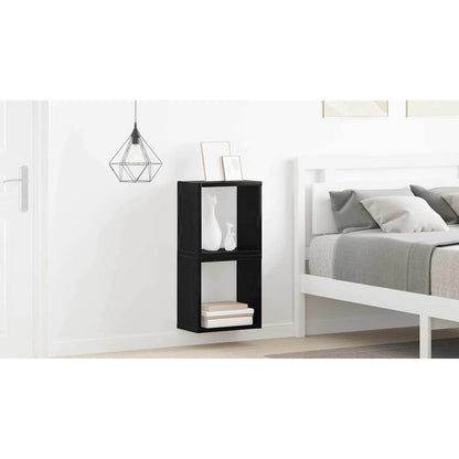 Wall Shelves with Shelf 2 pcs Black Oak Engineered Wood