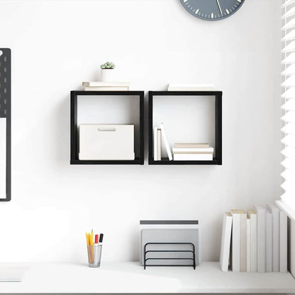Wall Shelves with Shelf 2 pcs Black Oak Engineered Wood