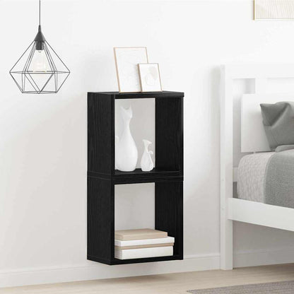 Wall Shelves with Shelf 2 pcs Black Oak Engineered Wood