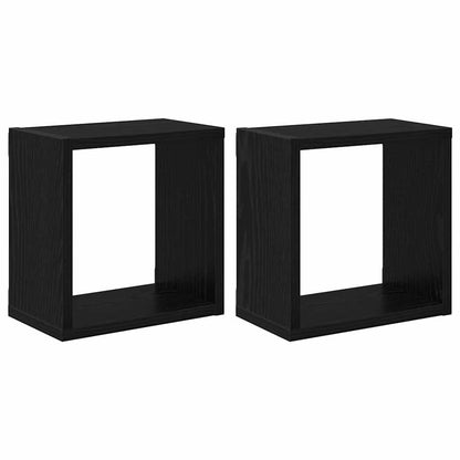 Wall Shelves with Shelf 2 pcs Black Oak Engineered Wood