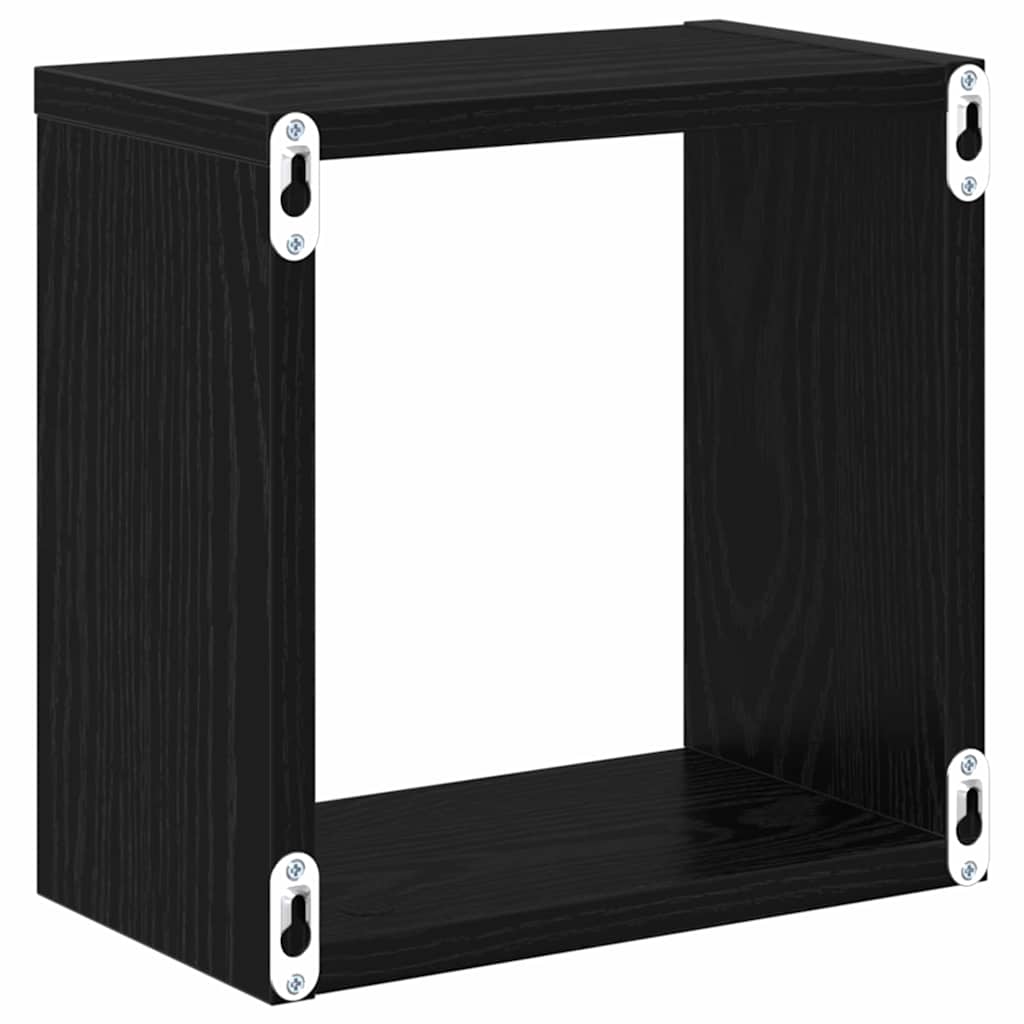Wall Shelves with Shelf 2 pcs Black Oak Engineered Wood