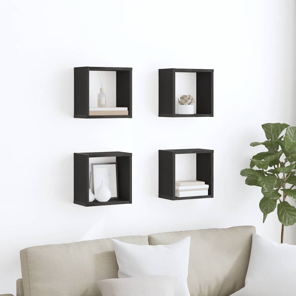 Wall Shelves with Shelf 4 pcs Black Oak Engineered Wood
