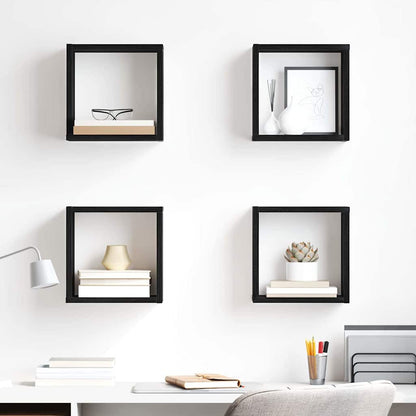 Wall Shelves with Shelf 4 pcs Black Oak Engineered Wood