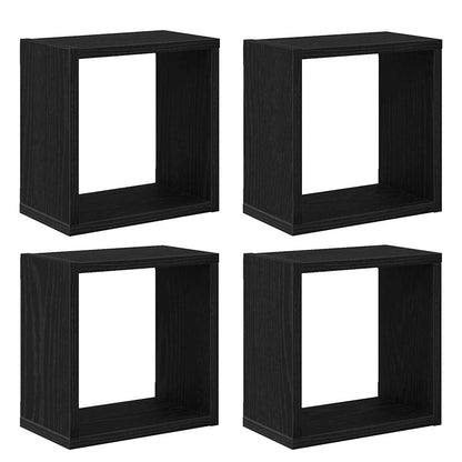 Wall Shelves with Shelf 4 pcs Black Oak Engineered Wood