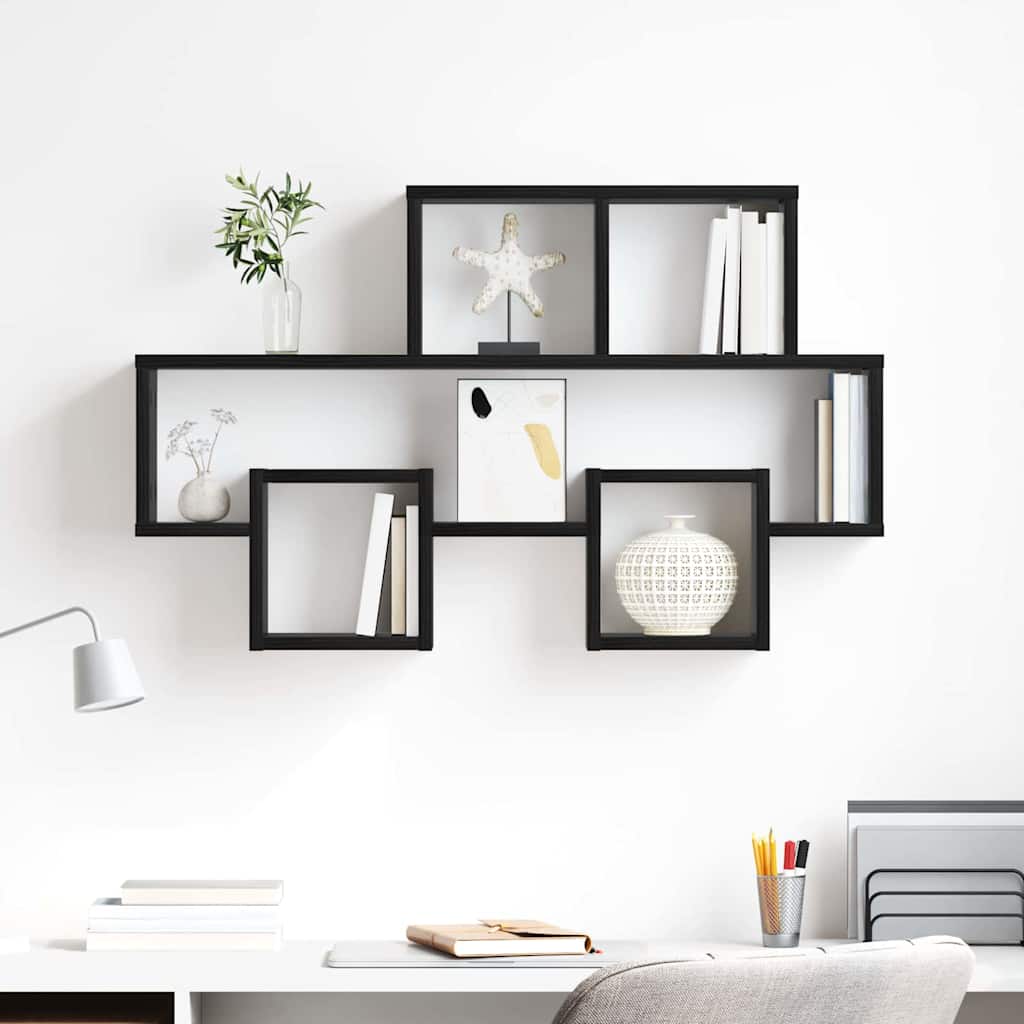 Wall Shelf with Shelf Black oak 82 x 15 x 51 cm Engineered wood