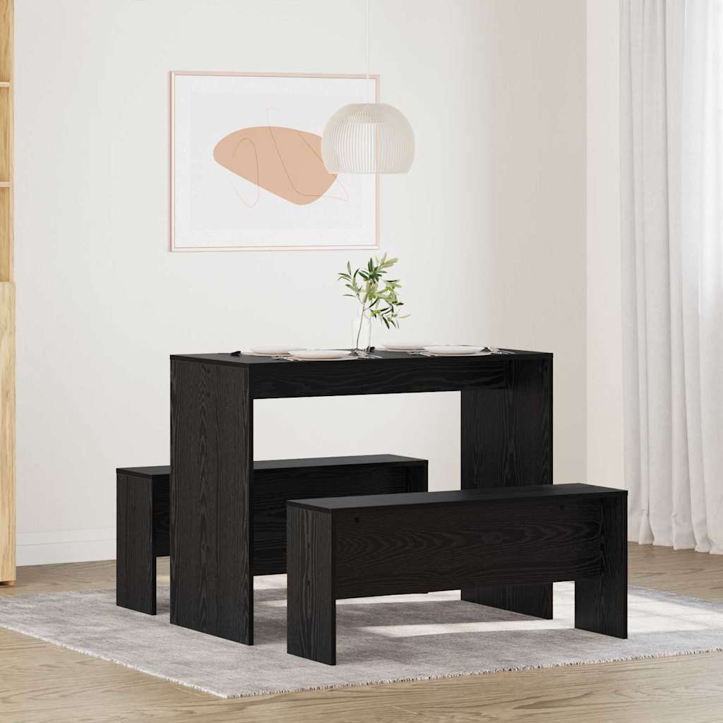 Dining Set 2 pcs Black oak Engineered Wood