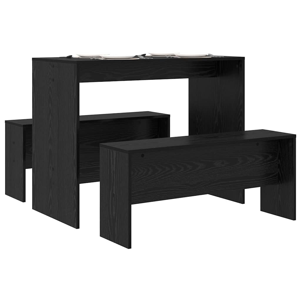 Dining Set 2 pcs Black oak Engineered Wood