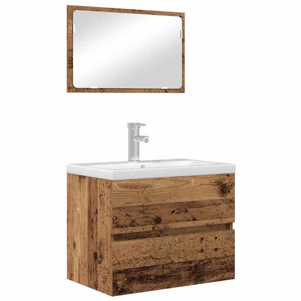 Bathroom Furniture Set 2 pcs Old Wood Engineered Wood and Metal