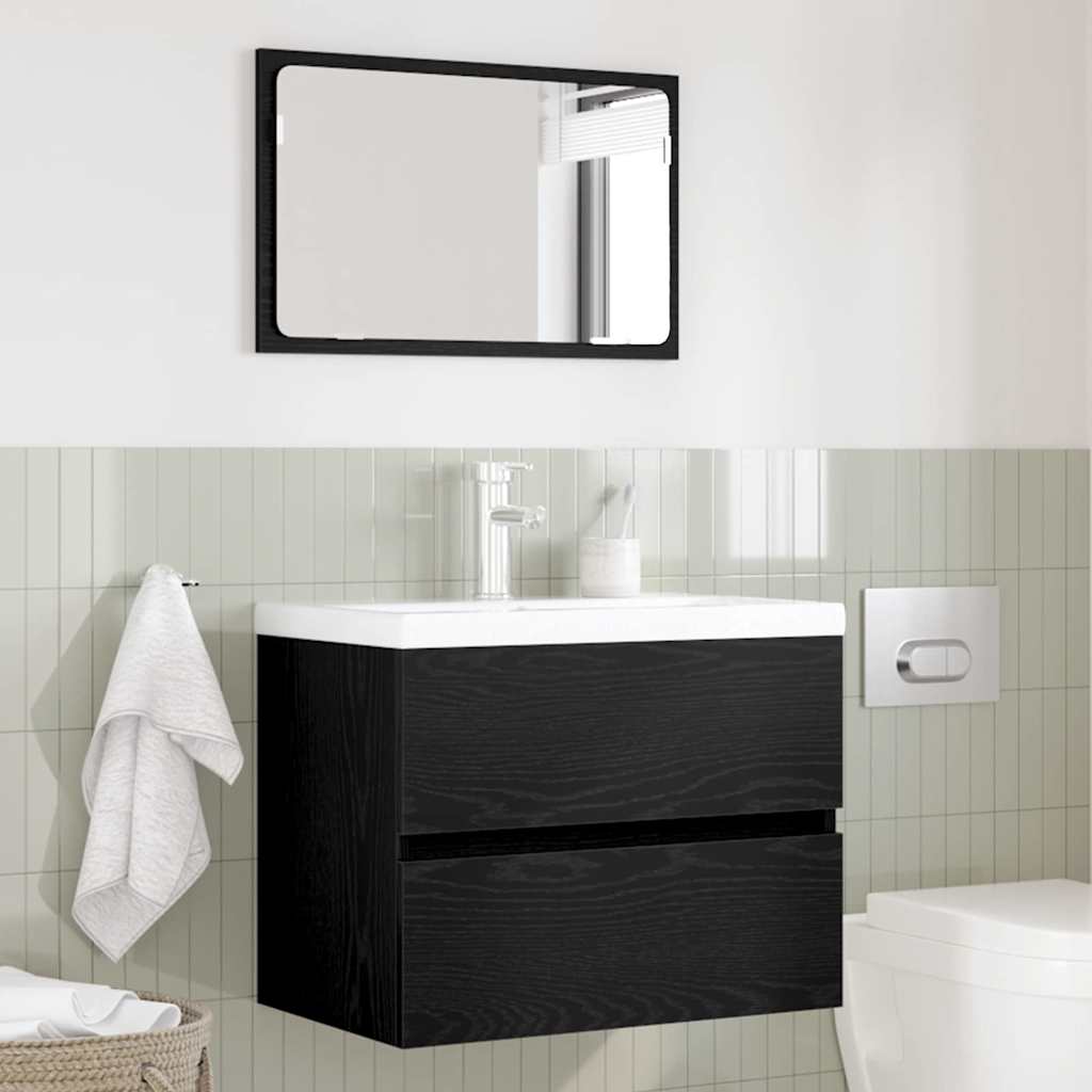 Bathroom Furniture Set with Drawer Wall-mounted 2 pcs Black Oak