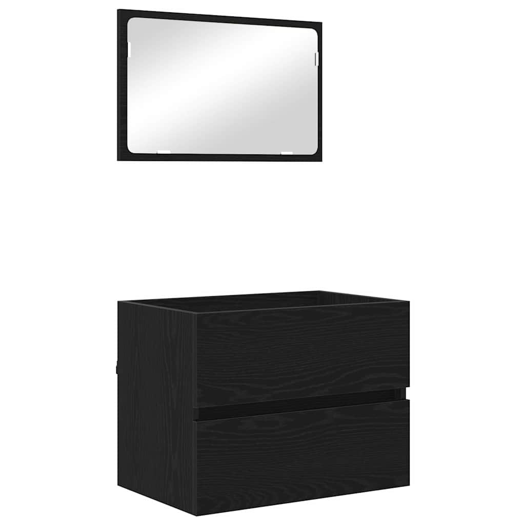 Bathroom Furniture Set with Drawer Wall-mounted 2 pcs Black Oak