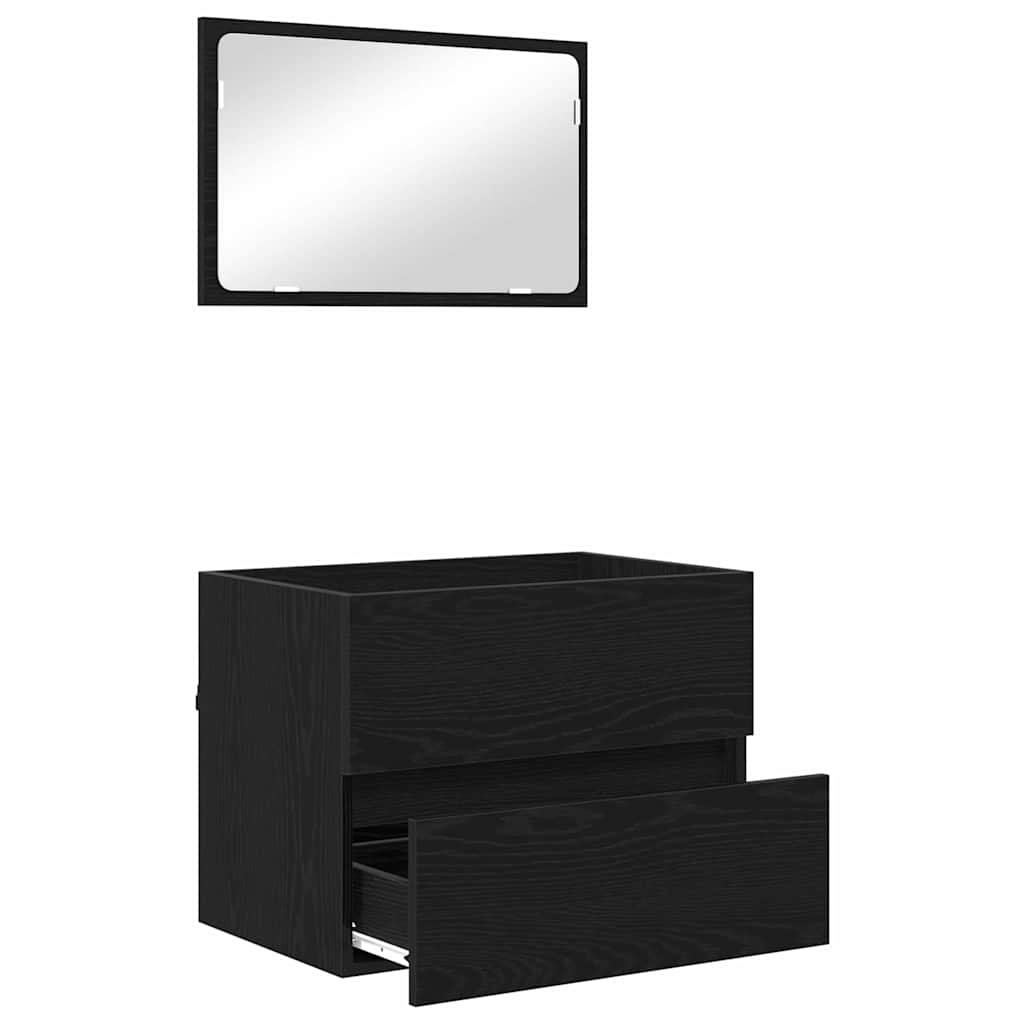Bathroom Furniture Set with Drawer Wall-mounted 2 pcs Black Oak