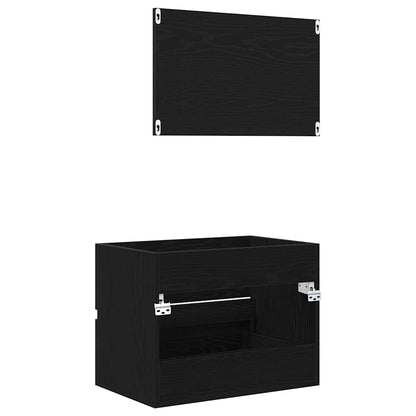 Bathroom Furniture Set with Drawer Wall-mounted 2 pcs Black Oak