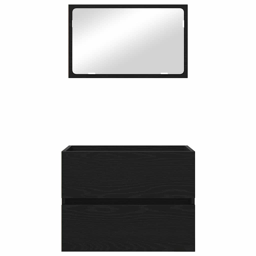 Bathroom Furniture Set with Drawer Wall-mounted 2 pcs Black Oak