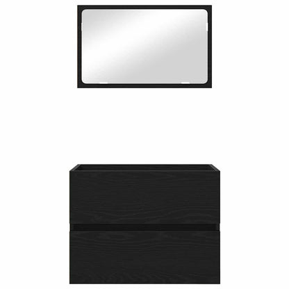 Bathroom Furniture Set with Drawer Wall-mounted 2 pcs Black Oak