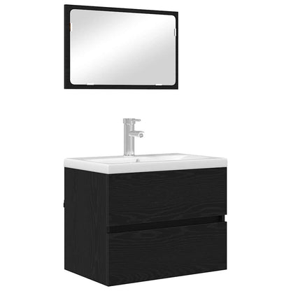 Bathroom Furniture Set with Drawer Wall-mounted 2 pcs Black Oak