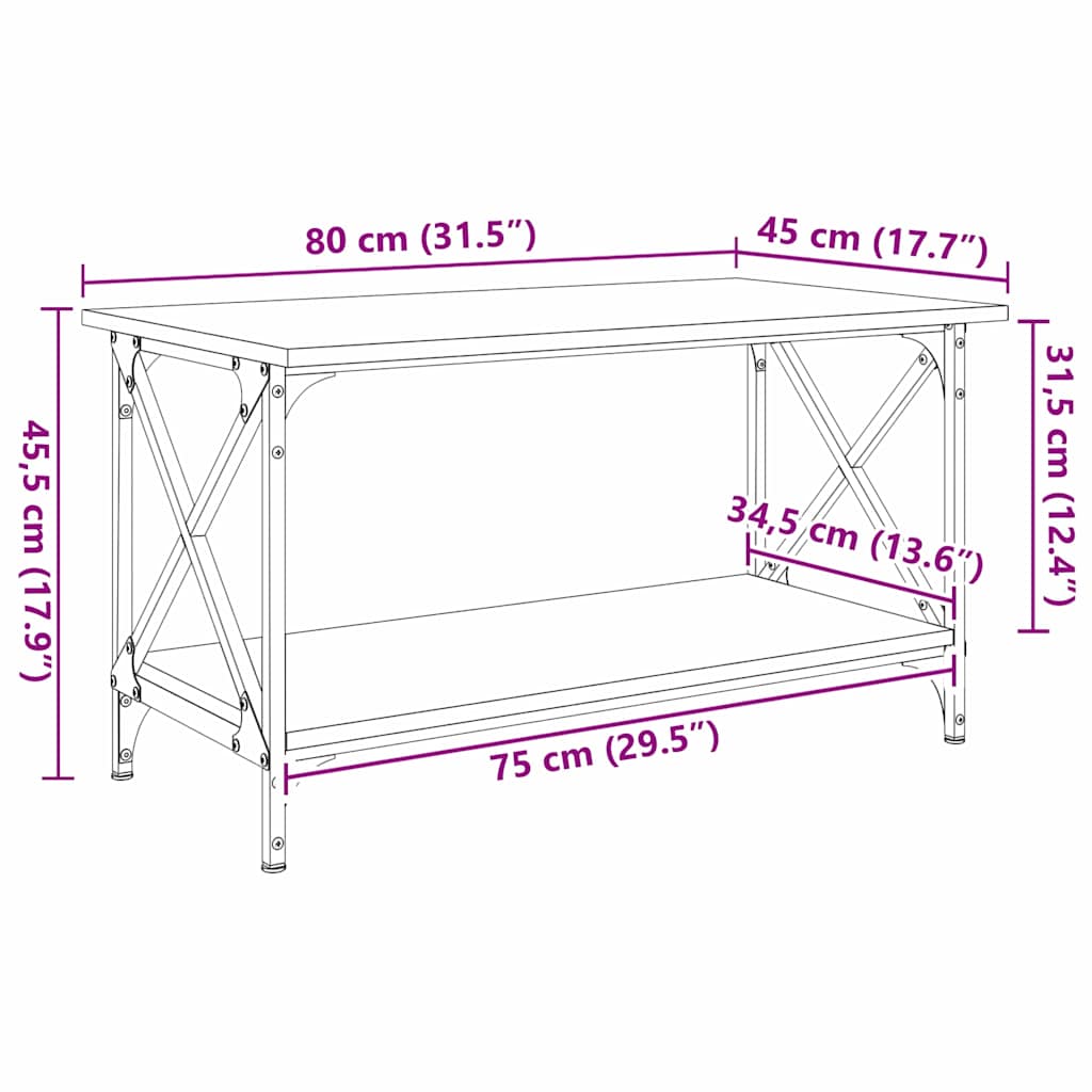 Coffee Table Black oak 80 x 45 x 45.5 cm Engineered Wood