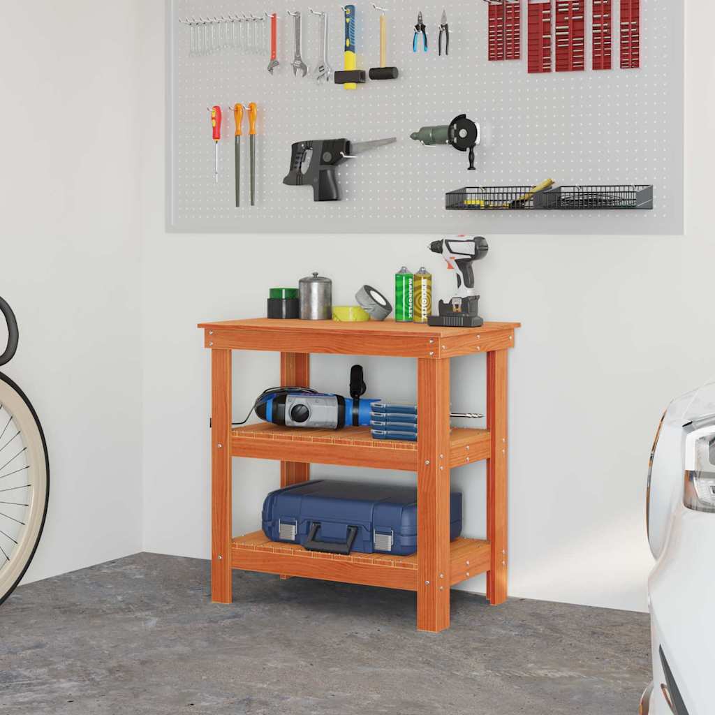 Work Bench Wax Brown 78.5 x 50 x 80 cm Solid Pine Wood